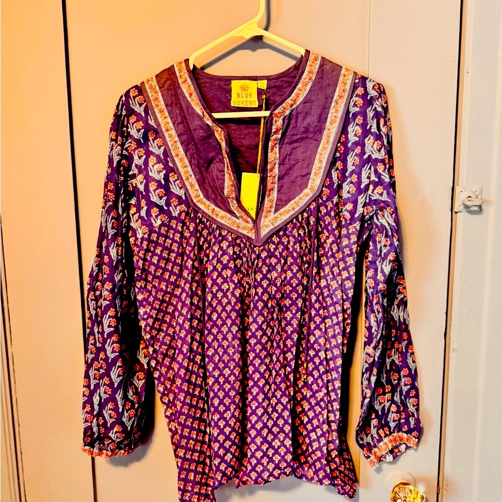 Boheme Purple Graphic Bib Collar Blouse